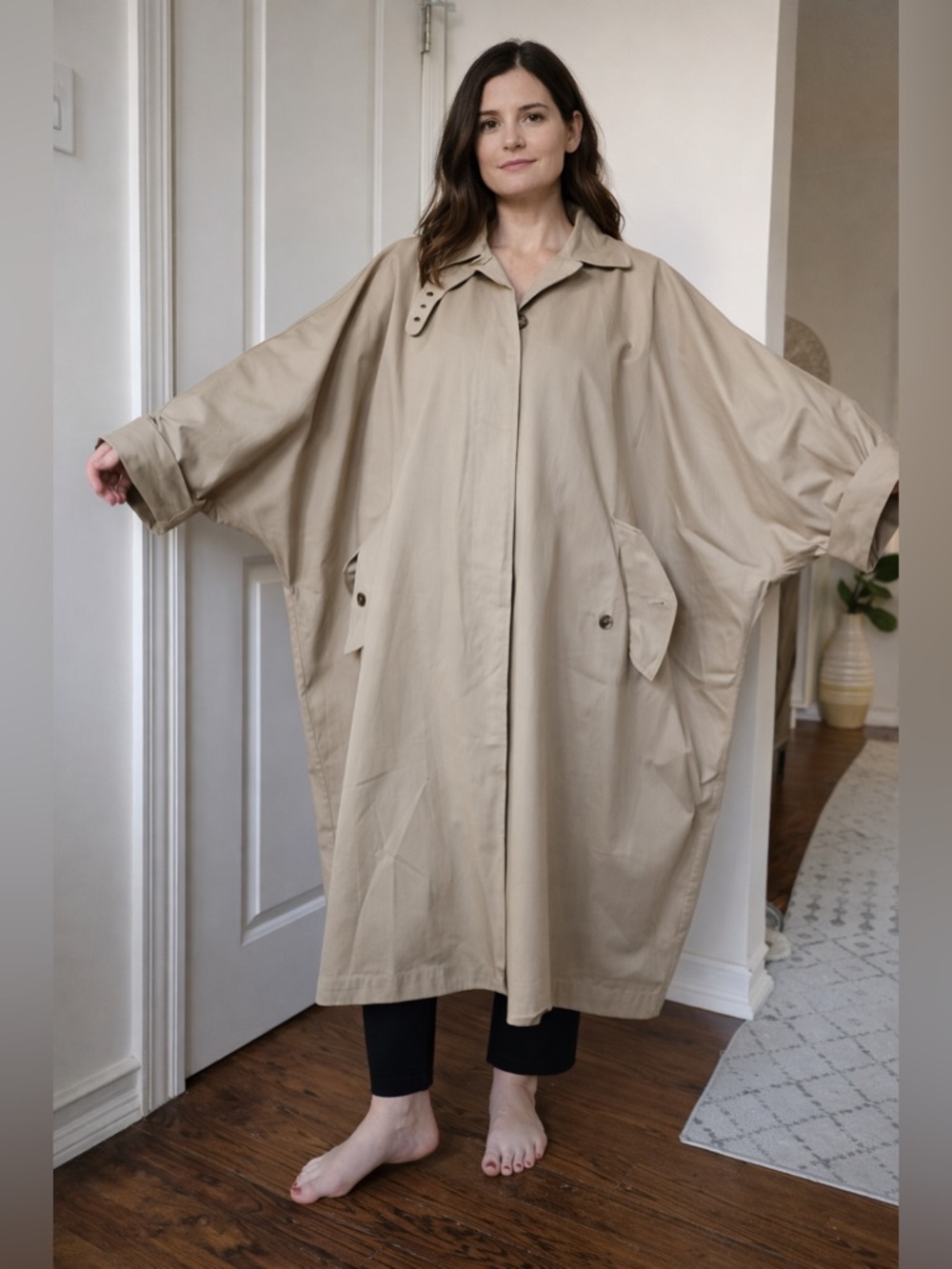 Michael Kors Collection Italian Made Oversized‎ Trench Coat Sand Minimalist OS - Picture 9 of 15